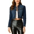 thumbnail image 1 of INSPIRE CHIC Women's Classic Casual Puff Sleeve Button Down Cropp Denim Jacket S Blue Black, 1 of 7