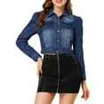 thumbnail image 1 of INSPIRE CHIC Women's Classic Casual Puff Sleeve Button Down Cropp Denim Jacket S Dark Blue, 1 of 7