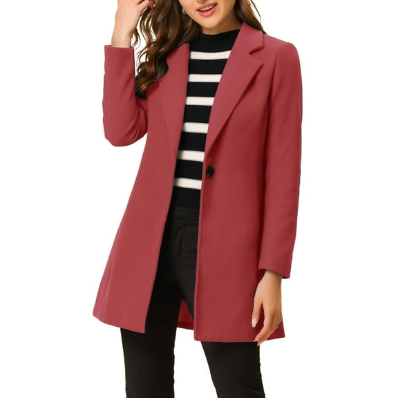 INSPIRE CHIC Women's Classic Notched Lapel Long Sleeves Long Overcoat XS Dark Pink