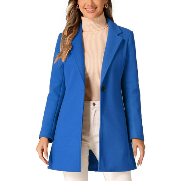 INSPIRE CHIC Women's Classic Notched Lapel Long Sleeves Long Overcoat XL Sea Blue