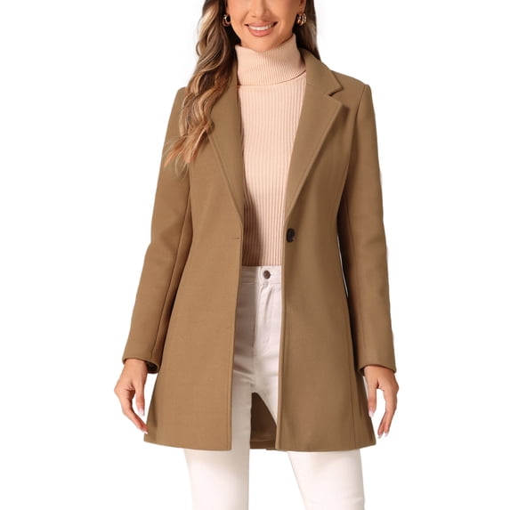 INSPIRE CHIC Women's Classic Notched Lapel Long Sleeves Long Overcoat L Camel