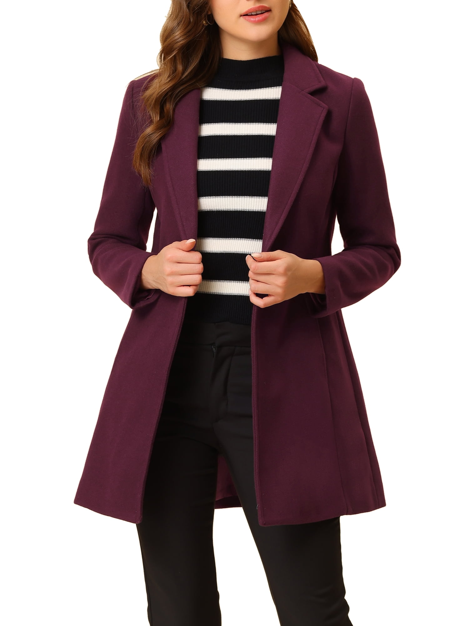 Casual Long Sleeve Lapel Printed Notched Collar Warm Midi Jacket Overcoat