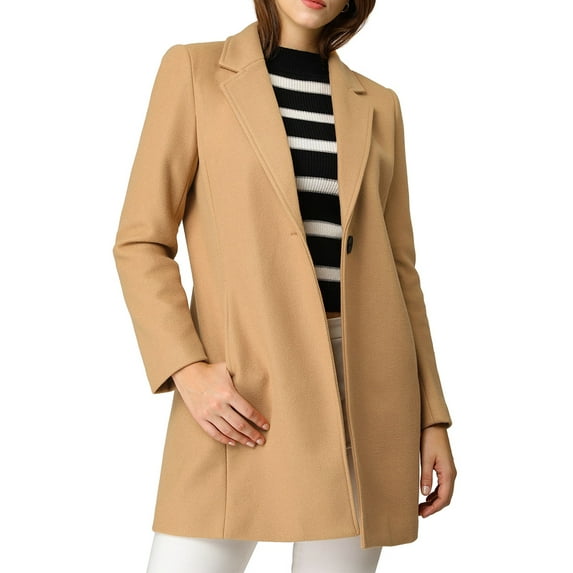 INSPIRE CHIC Women's Classic Notched Lapel Long Sleeves Long Overcoat M Khaki