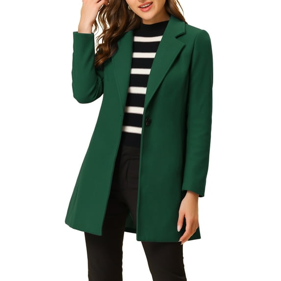 INSPIRE CHIC Women's Classic Notched Lapel Long Sleeves Long Overcoat L Dark Green