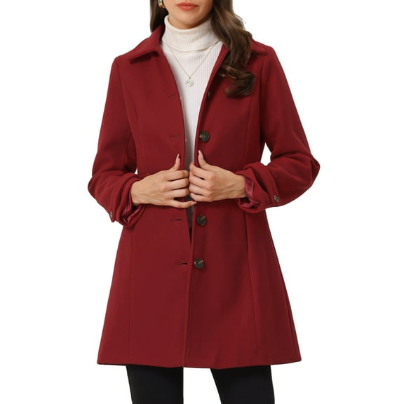 INSPIRE CHIC Women's Classic Single Breasted Winter Long Trenchcoat with Pockets L Red