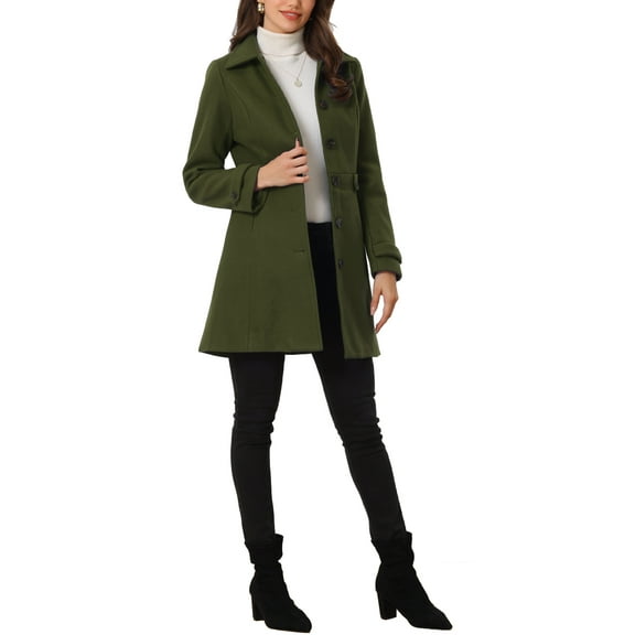 INSPIRE CHIC Women's Classic Single Breasted Winter Long Trenchcoat with Pockets M Army Green