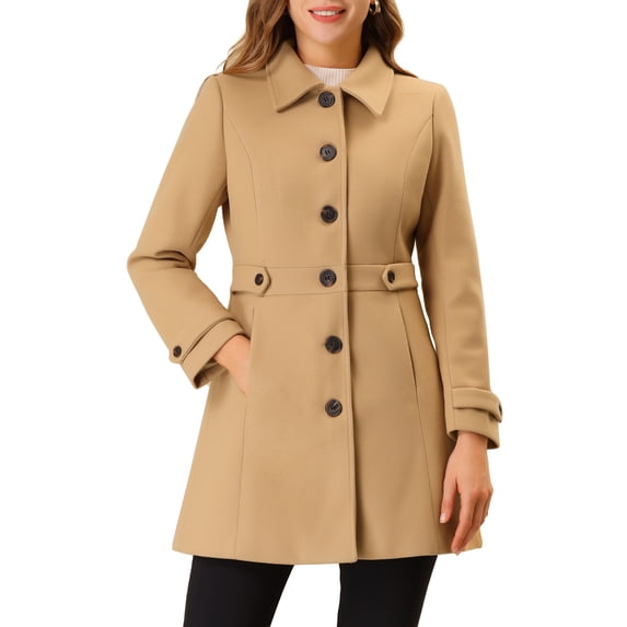 INSPIRE CHIC Women's Classic Single Breasted Winter Long Trenchcoat with Pockets M Khaki