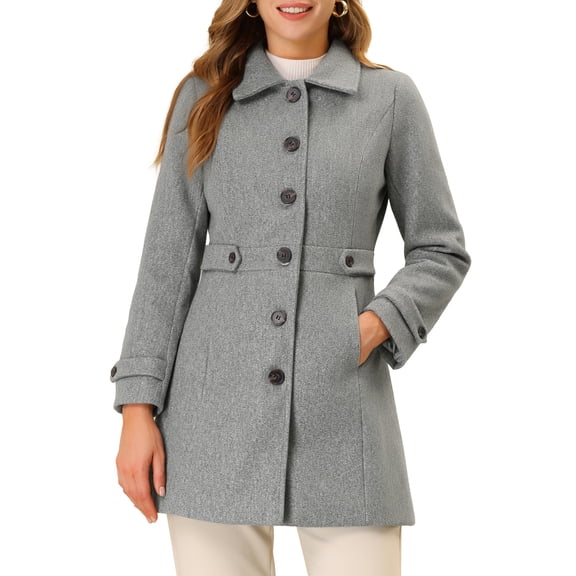 INSPIRE CHIC Women's Classic Single Breasted Winter Long Trenchcoat with Pockets S Grey