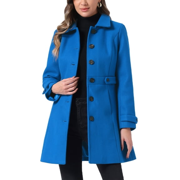 INSPIRE CHIC Women's Classic Single Breasted Winter Long Trenchcoat with Pockets XL Blue
