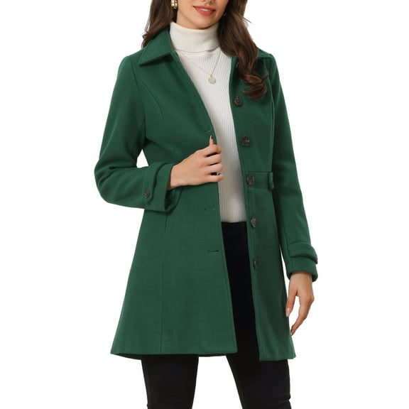 INSPIRE CHIC Women's Classic Single Breasted Winter Long Trenchcoat with Pockets XS Green