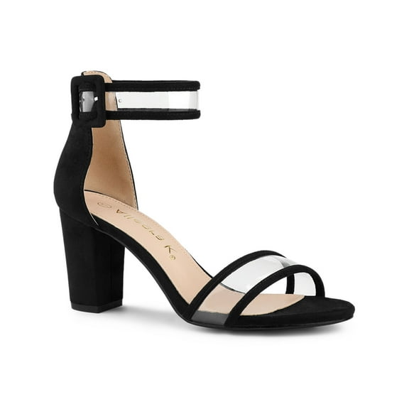 BLISSFUL STEP Women's Clear Ankle Strap Chunky Heel Sandals