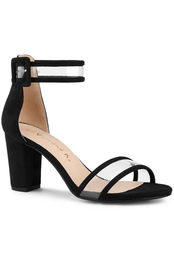 Women's Clear Ankle Strap Chunky Heel Sandals