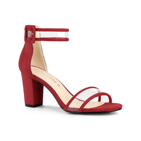 BLISSFUL STEP Women's Clear Ankle Strap Chunky Heel Sandals