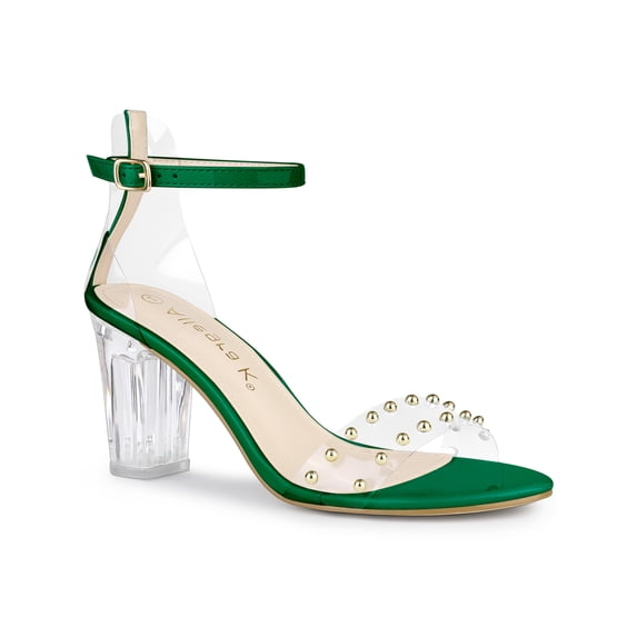 BLISSFUL STEP Women's Clear Block Heel Ankle Strap Heeled Sandals