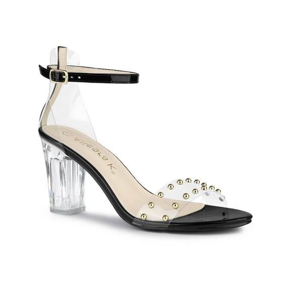 BLISSFUL STEP Women's Clear Block Heel Ankle Strap Heeled Sandals
