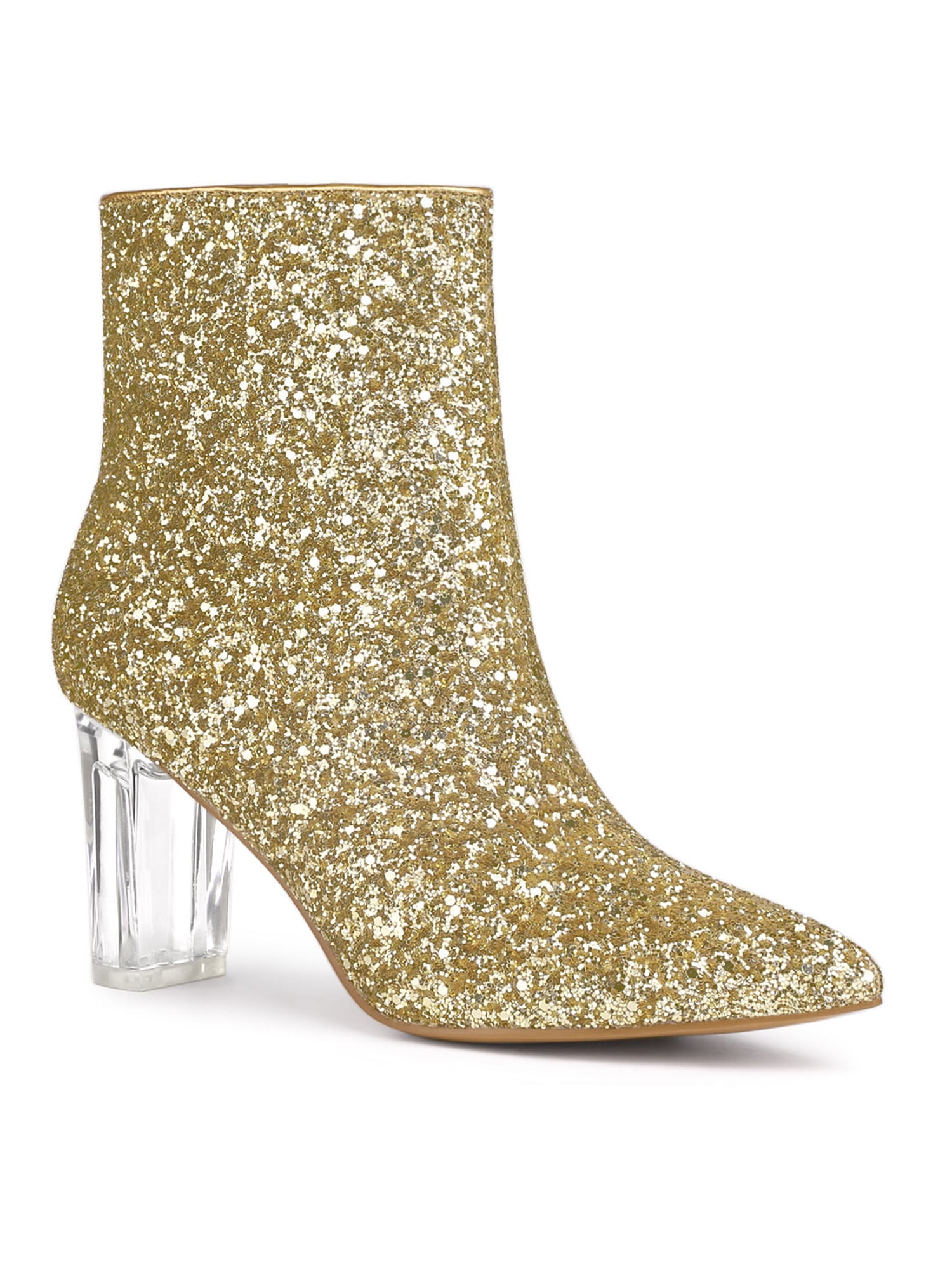 Allegra K Women's Clear Block Heel Glitter Prom Ankle Booties - Walmart.com