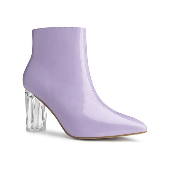 BLISSFUL STEP Women's Clear Heel Pointy Toe Block Heels Ankle Boots Purple 9.5