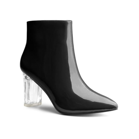 BLISSFUL STEP Women's Clear Heel Pointy Toe Block Heels Ankle Boots Black 8