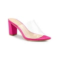 thumbnail image 1 of BLISSFUL STEP Women's Clear Point Toe High Block Heel Mules Slides Sandals Hot Pink 8.5, 1 of 8