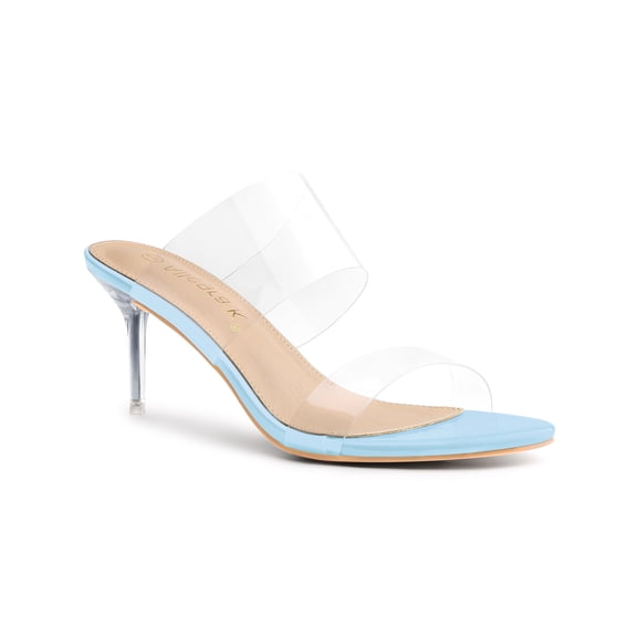 BLISSFUL STEP Women's Clear Slide Stiletto Heels Open Toe Slip On Sandals Sky Blue 9