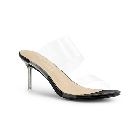 BLISSFUL STEP Women's Clear Slide Stiletto Heels Open Toe Slip On Sandals Black 9