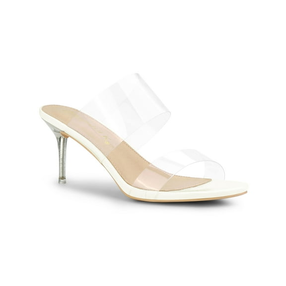 BLISSFUL STEP Women's Clear Slide Stiletto Heels Open Toe Slip On Sandals White 7
