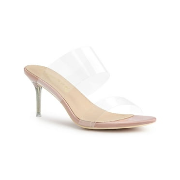 BLISSFUL STEP Women's Clear Slide Stiletto Heel Clear Sandals Beige (Size 6)