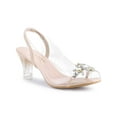 thumbnail image 1 of BLISSFUL STEP Women's Flower Rhinestone Slingback Clear Mid Heel Slip On Sandals Beige 7, 1 of 9