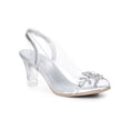 thumbnail image 1 of BLISSFUL STEP Women's Flower Rhinestone Slingback Clear Mid Heel Slip On Sandals Silver 5.5, 1 of 9