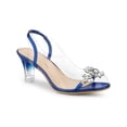 thumbnail image 1 of BLISSFUL STEP Women's Flower Rhinestone Slingback Clear Mid Heel Slip On Sandals Blue 9.5, 1 of 8