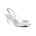 thumbnail image 1 of BLISSFUL STEP Women's Flower Rhinestone Slingback Clear Mid Heel Slip On Sandals Silver 8, 1 of 9