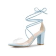 thumbnail image 1 of Allegra K Women's Clear Strap Block Heel Lace up Heels Sandals Light Blue (Size 10), 1 of 6