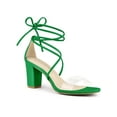 thumbnail image 1 of BLISSFUL STEP Women's Clear Strap Block Heel Lace up Heels Sandals Green (Size 7.5), 1 of 8