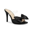 thumbnail image 1 of BLISSFUL STEP Women's Clear Strap Bow Stiletto Heels Mules Slide Sandals Black (Size 9), 1 of 8