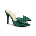 thumbnail image 1 of BLISSFUL STEP Women's Clear Strap Bow Stiletto Heels Mules Slide Sandals Dark Green (Size 6.5), 1 of 7