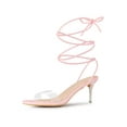 thumbnail image 1 of BLISSFUL STEP Women's Clear Strap Lace Up Clear Stiletto Heel Sandals Pink 10, 1 of 8