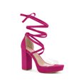 thumbnail image 1 of BLISSFUL STEP Women's Clear Strap Platform Lace up Block Heel Sandals Hot Pink 9, 1 of 7