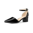 thumbnail image 1 of BLISSFUL STEP Women's Closed Pointed Toe Ankle Strap Low Block Heels Pumps, 1 of 8