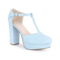 thumbnail image 1 of BLISSFUL STEP Women's Closed Toe Block Heels T-Strap Platform Pumps Sky Blue 7, 1 of 7
