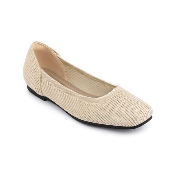 BLISSFUL STEP Women's Closed Toe Slip on Knit Ballet Flats Beige (Size 7.5)