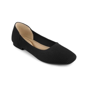 BLISSFUL STEP Women's Closed Toe Slip on Knit Ballet Flats Black (Size 7.5)