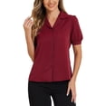 thumbnail image 1 of INSPIRE CHIC Women's Collar Top Button Front Short Sleeves to Work Shirts M Wine Red, 1 of 5