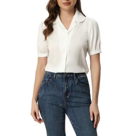 INSPIRE CHIC Women's Collar Top Button Front Short Sleeves to Work Shirts