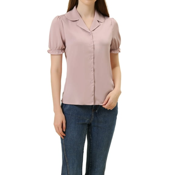 INSPIRE CHIC Women's Collar Top Button Front Short Sleeves to Work Shirts