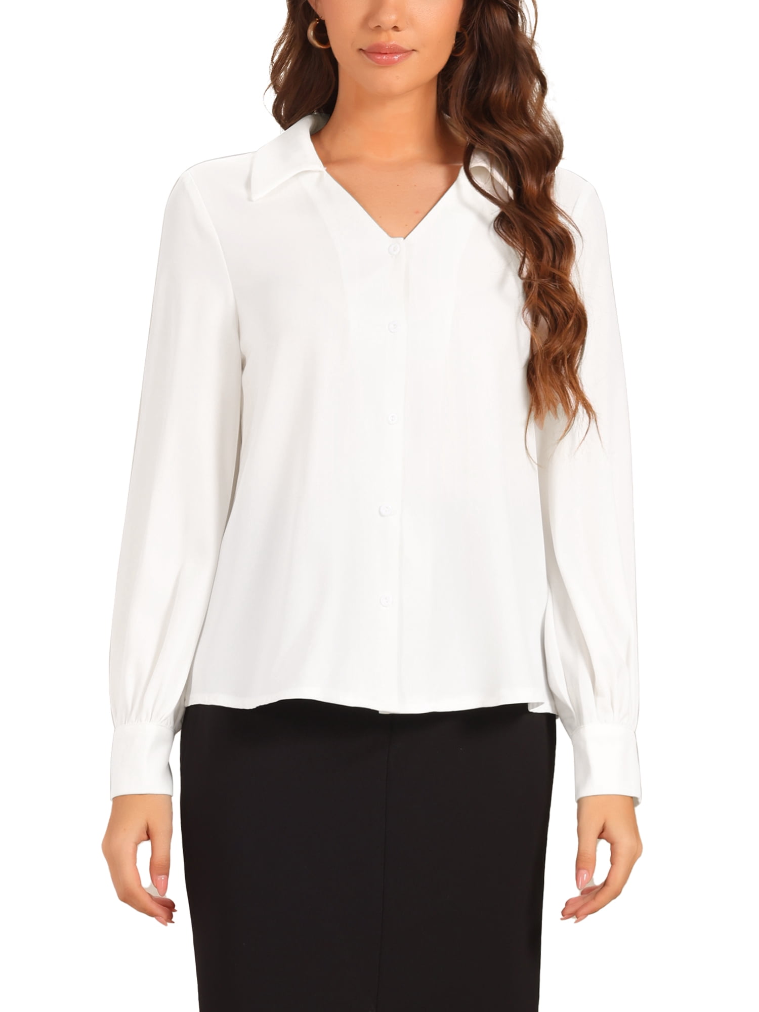 INSPIRE CHIC Women's Collar Work Shirt Button Down Long Sleeve V Neck ...
