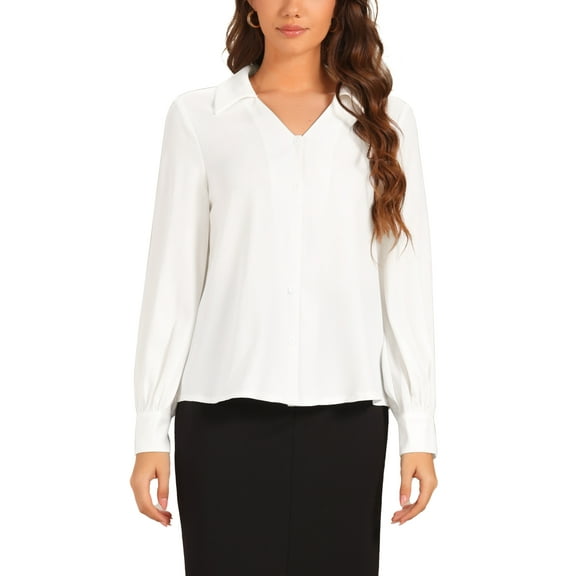 INSPIRE CHIC Women's Collar Work Shirt Button Down Long Sleeve V Neck Casual Blouse Top