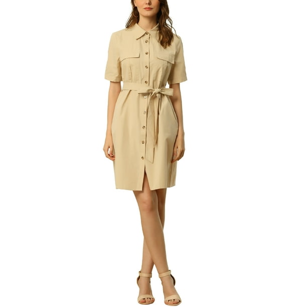 khaki belted shirt dress Molly Bracken - Belted Shirt Dress