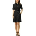 thumbnail image 1 of INSPIRE CHIC Women's Collared Short Sleeve Safari Pocket Belt Button up Shirt Dress, 1 of 6