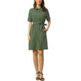 thumbnail image 1 of INSPIRE CHIC Women's Safari Dress Summer Collared Button Down Cotton Belted Shirtdress XS Army Green, 1 of 6
