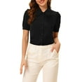 thumbnail image 1 of INSPIRE CHIC Women's Collared Top Peter Pan Collar Short Sleeve Button Front Shirts L Black, 1 of 7